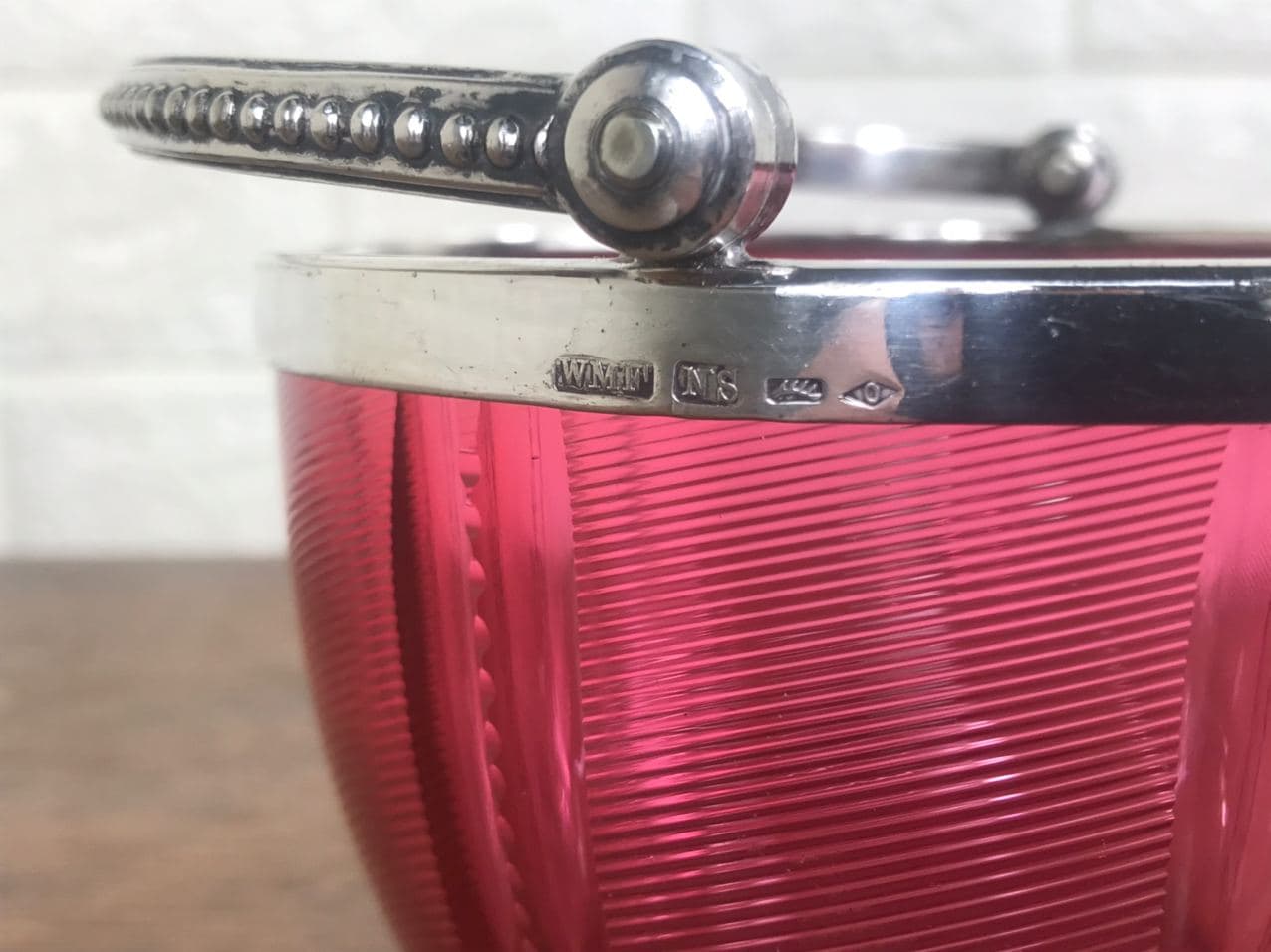 111820 WMF art nouveau cranberry antique glass Bon Bon dish bowl 5
