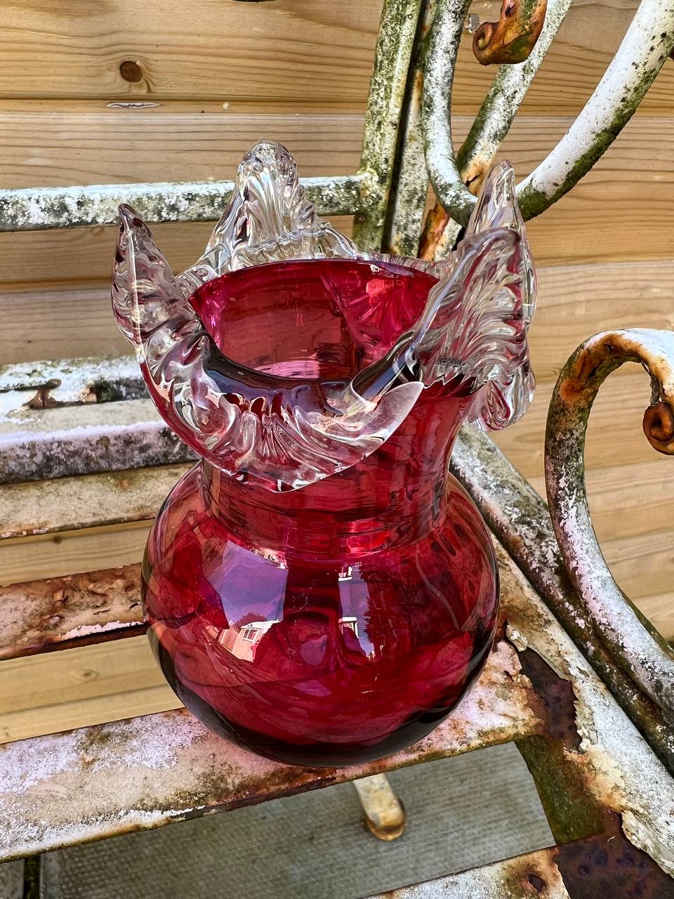 720220 Antique Victorian Cranberry Glass Bowl and Vases 13