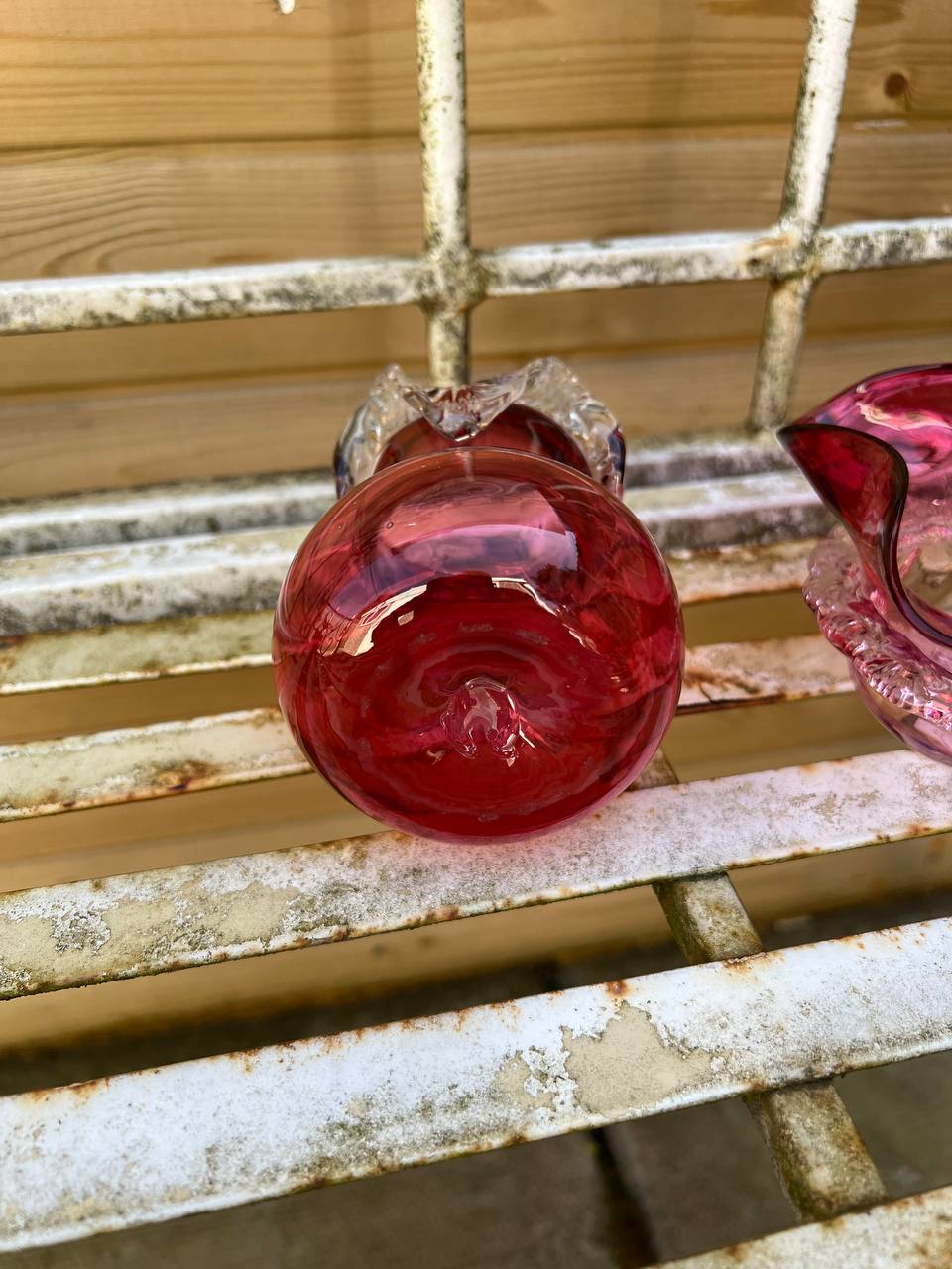 720220 Antique Victorian Cranberry Glass Bowl and Vases 7
