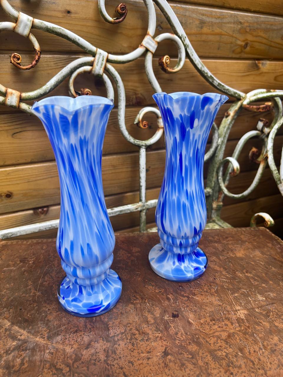 Blue and White Murano Art Glass Flower Vases 1