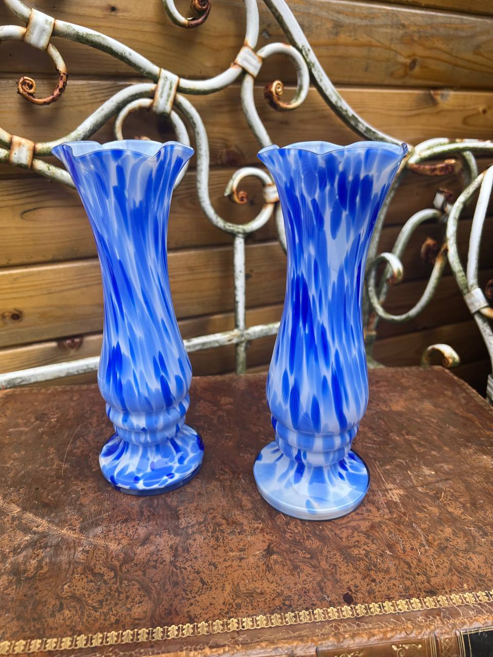 Blue and White Murano Art Glass Flower Vases 2