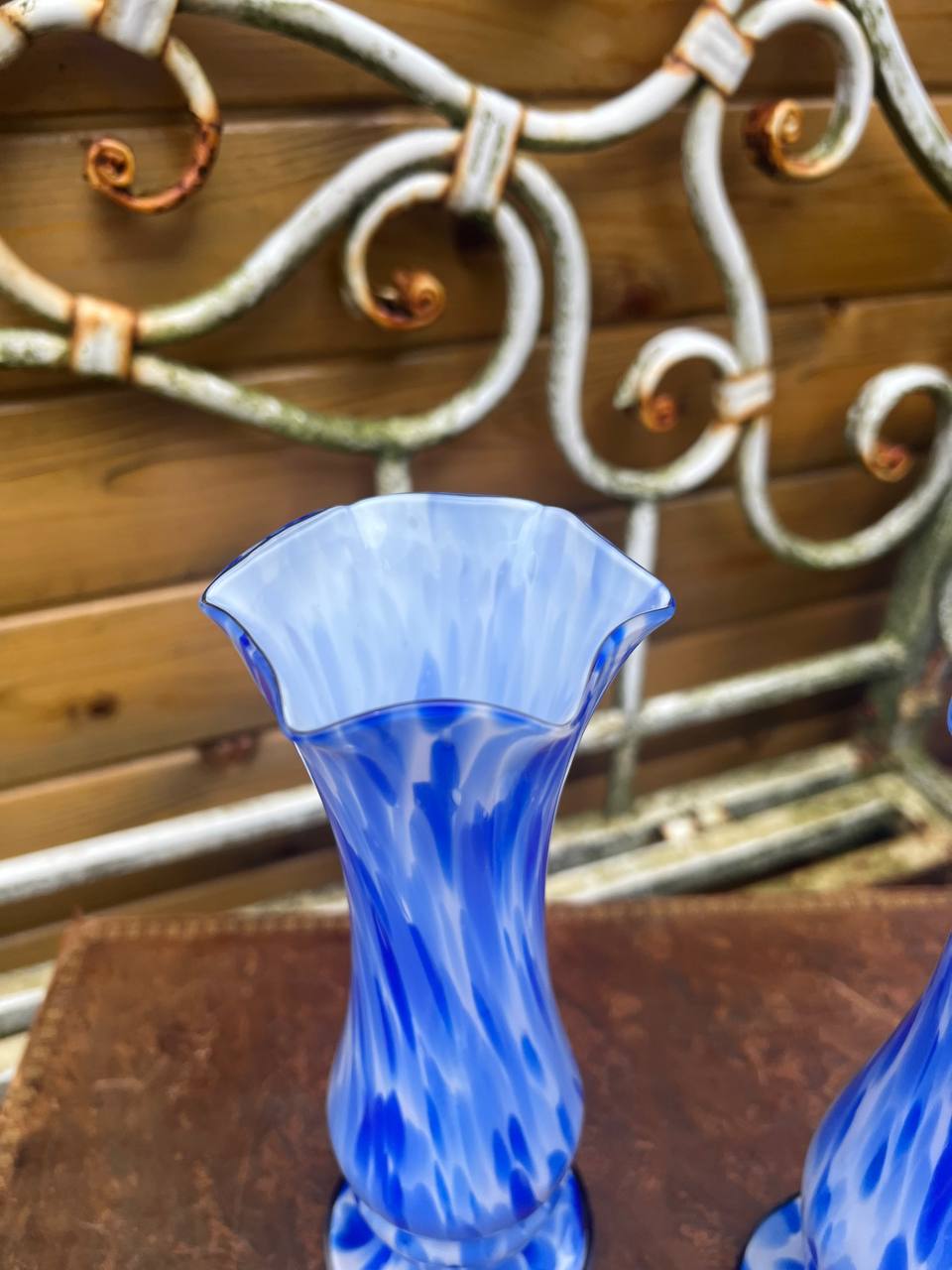 Blue and White Murano Art Glass Flower Vases 3