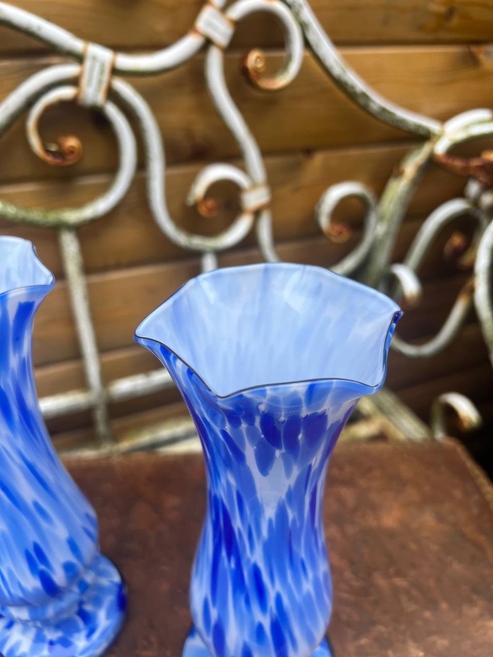 Blue and White Murano Art Glass Flower Vases 4