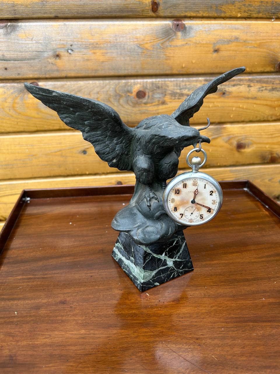 3141124 Antique French Patinated Spelter Eagle Pocket Watch Display Stand 1