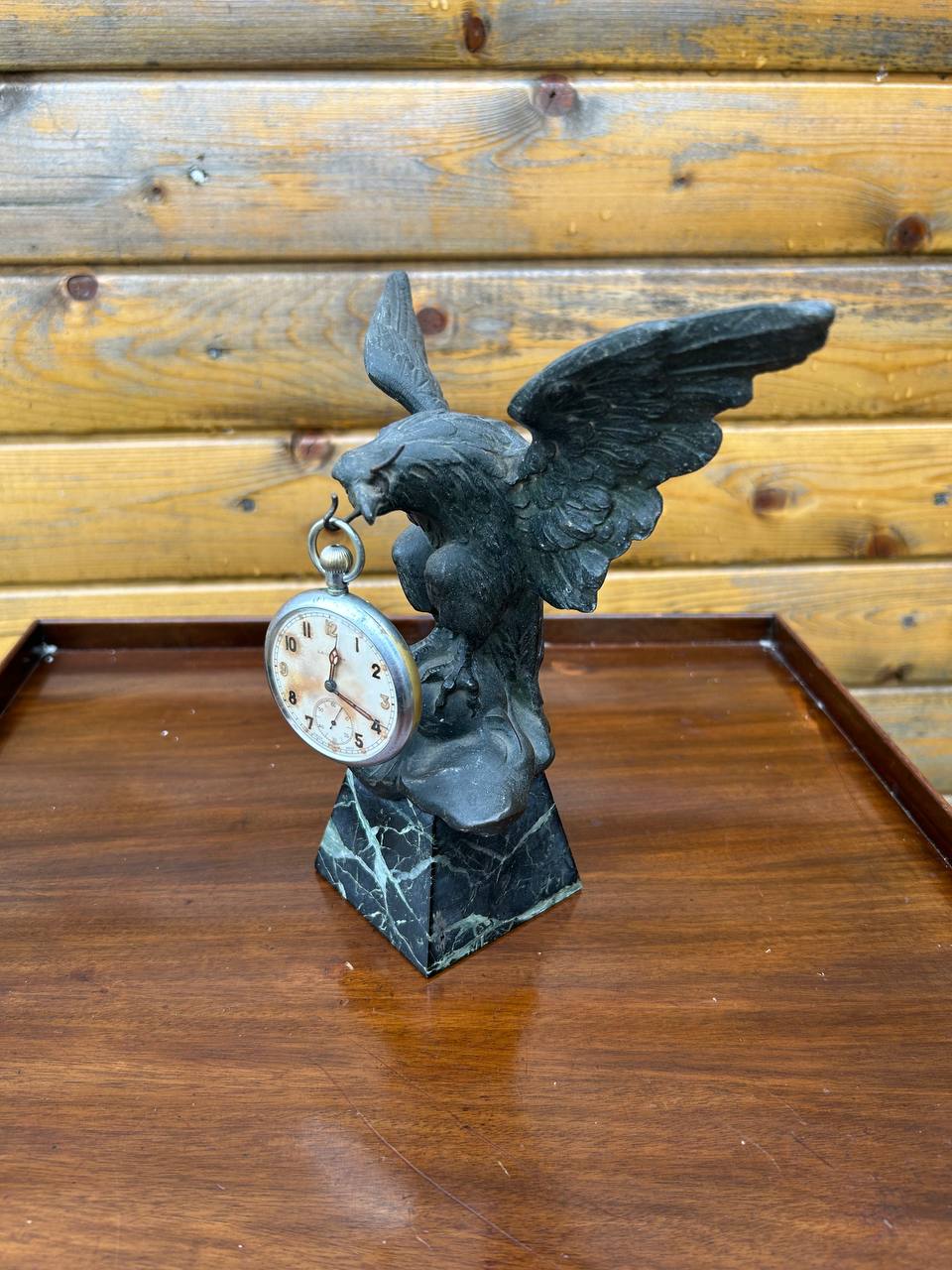 3141124 Antique French Patinated Spelter Eagle Pocket Watch Display Stand 2